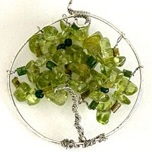 Hand crafted Silver Tone Jade Tree of Life Pendant